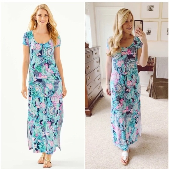 Lilly Pulitzer Wynne Floral Maxi Dress Blue Pink NWT - Picture 1 of 7